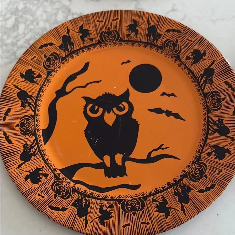 Set of Four Vintage Tin Halloween Themed Plates by restoration hardware